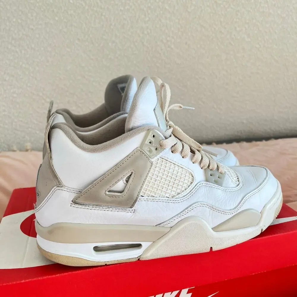 Nike Air Jordan 4 Retro Shoes Size 7Y 2017 Linen white/tan